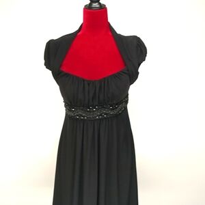 Bisou Bisou Black cocktail Dress Sz 12 with gems & beading stretchy soft waist.